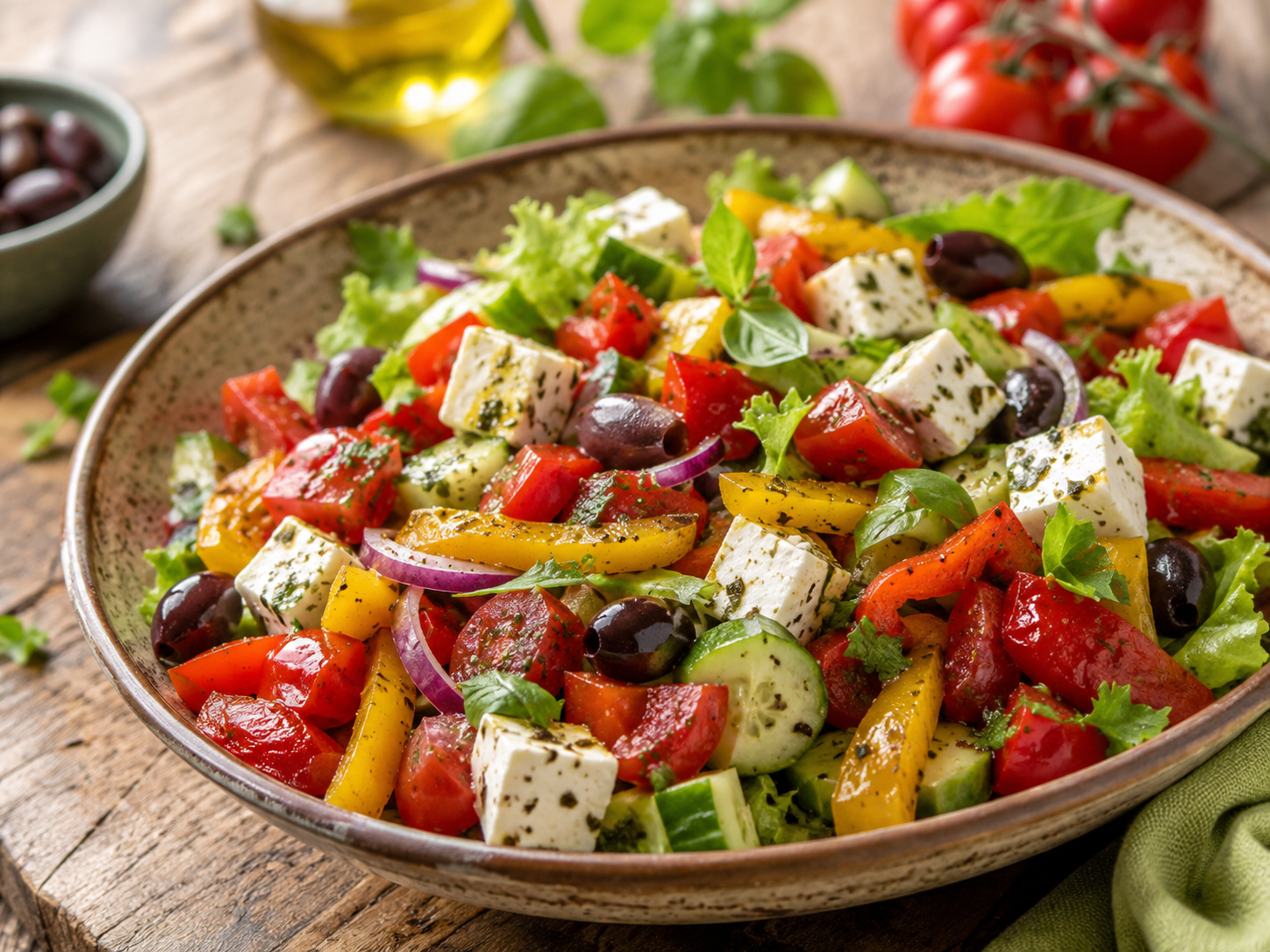 Šarena letnja salata sa pečenim paprикама i feta sirom